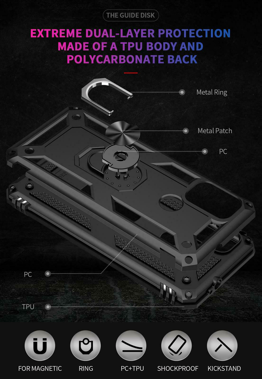 Protectores para celular  para Motorola  MOTO G10 / G20 / G30 Funda reforzada con anillo v2 Negro